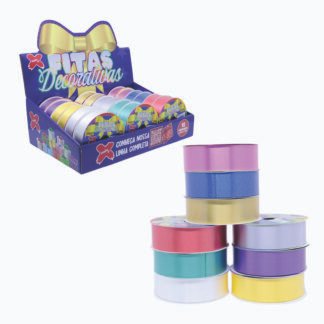 Fita plastica decorativa 30mmx10m - CORES LISAS - CX C/ 18 (br,vm,am,pk,az es,vd es,pr,dr,rx)
