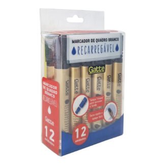 Marcador De Quadro Branco Preto Recarregavel C/ 12 Pcs