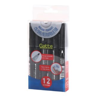 Marcador Permanente CD/DVD/Retroprojetor Ponta 2mm Cx c/ 12 - Preto