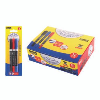 Marcador Permanente CD/DVD/Retroprojetor Ponta dupla 2mm e 1 mm Blister c/ 3 Preto, Azul e Vermelho