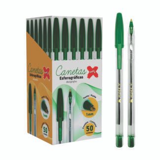 CANETA ESFEROGRÁFICA VERDE 1.0MM -COM 50 UNIDADES