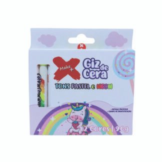 GIZ DE CERA C/ CAPA 12 CORES 6 TONS PASTEL + 6 CORES NEON REDONDO 10X100MM 96GR