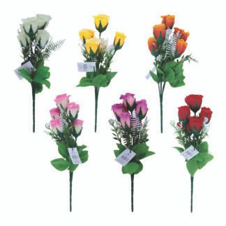 Buquê Botoes De Rosas c/5 - 30 cm - Branco Toque Acetinado