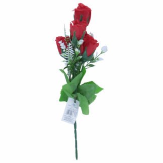 Buquê Botoes De Rosas C/ 5 - 30 cm - Vermelho Toque Acetinado