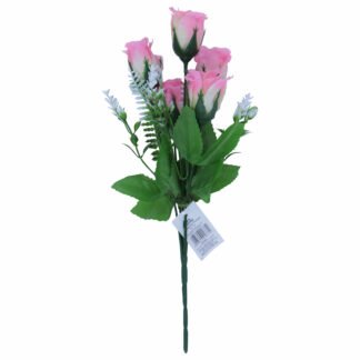 Buquê Botoes De Rosas Rosa Claro C/ 5 - 30 cm - Rosa Claro Toque Acetinado