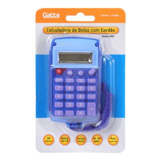 CALCULADORA - 8 DIGITOS c/ Cordão (8961) NO BEEP SOUND Emborrachada 100x58x9 - Bateria - Azul