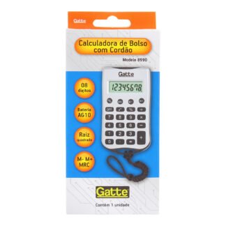 CALCULADORA - 8 DIGITOS c/ Cordão (8990) Emborrachada 99x55x9 - Bateria - Preto