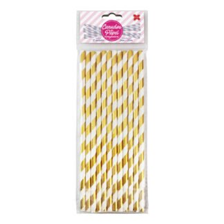 Canudo de Papel 6mmx200mm c/ 12 und - Listrado Ouro Metalizado