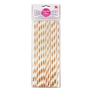 Canudo de Papel 6mmx200mm c/ 12 und - Listrado Champanhe Metalizado