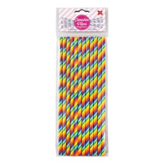 Canudo de Papel 6mmx200mm c/ 12 und - Listrado Arco-Íris