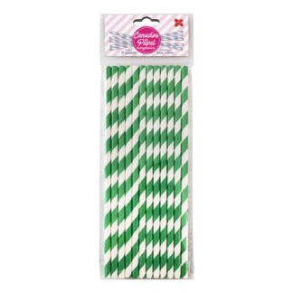 Canudo de Papel 6mmx200mm c/ 12 und - Listrado Verde