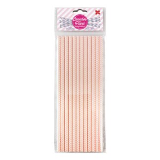 Canudo de Papel 6mmx200mm c/ 12 und - Chevron Rosa Claro