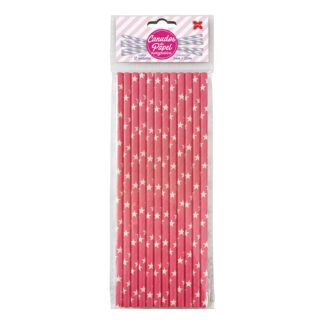 Canudo de Papel 6mmx200mm c/ 12 und - Rosa e Branco - Estrelinhas
