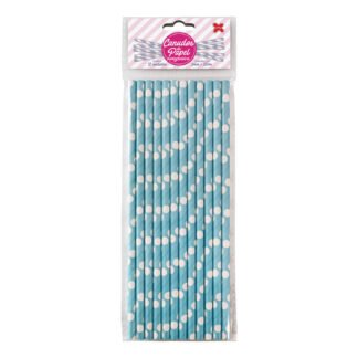 Canudo de Papel 6mmx200mm c/ 12 und - Azul Claro e Branco - Bolinhas