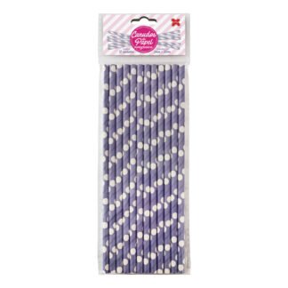 Canudo de Papel 6mmx200mm c/ 12 und - Lilás e Branco - Bolinhas