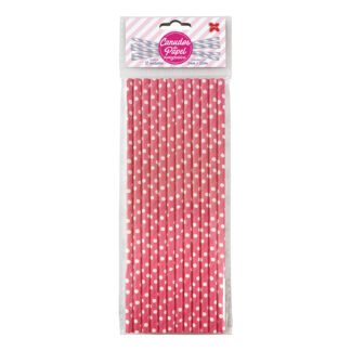 Canudo de Papel 6mmx200mm c/ 12 und - Pink e Branco - Bolinhas
