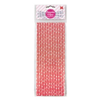 Canudo de Papel 6mmx200mm c/ 12 und - Rosa e Branco - Bolinhas