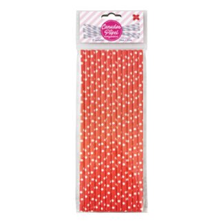 Canudo de Papel 6mmx200mm c/ 12 und - Vermelho e Branco - Bolinhas