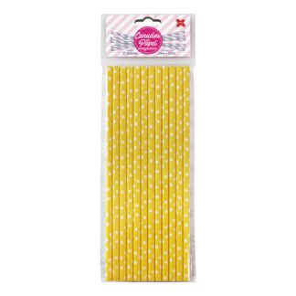 Canudo de Papel 6mmx200mm c/ 12 und - Amarelo e Branco - Bolinhas