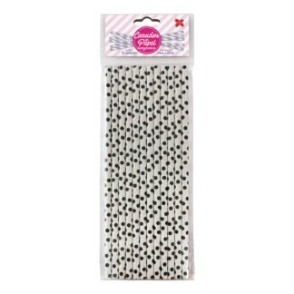 Canudo de Papel 6mmx200mm c/ 12 und - Branco e Preto - Bolinhas
