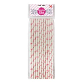 Canudo de Papel 6mmx200mm c/ 12 und - Corações Rosas Claro