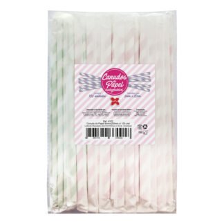 Canudo de Papel 6mmx200mm c/ 100 und - Listrado Mesclado (Am/Vm/VD/Az) c/ Emb. Individual