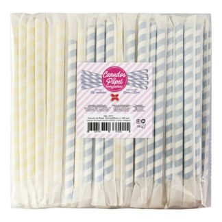 Canudo de Papel 10mmx200mm c/ 100 und - Listrado Mesclado (Am/Vm/VD/Az) c/ Emb. Individual
