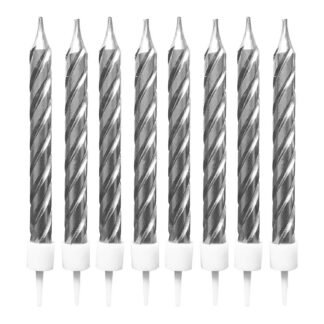 Vela Espiral Metalizada 0,75X8 cm Prata c/ 8