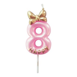 Vela 4,5cm Lacinho Rosa Bebe "8"