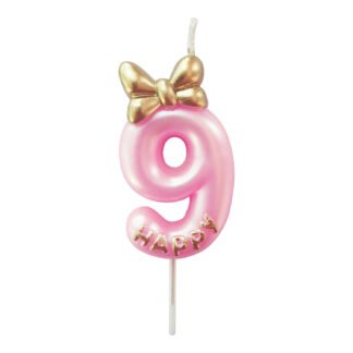 Vela 4,5cm Lacinho Rosa Bebe "9"