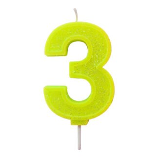 Vela Neon 7,5 cm Amarelo "3"