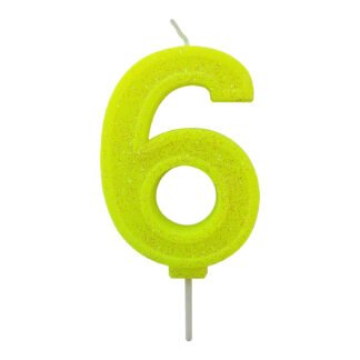 Vela Neon 7,5 cm Amarelo "6"