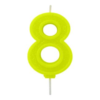 Vela Neon 7,5 cm Amarelo "8"