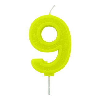 Vela Neon 7,5 cm Amarelo "9"