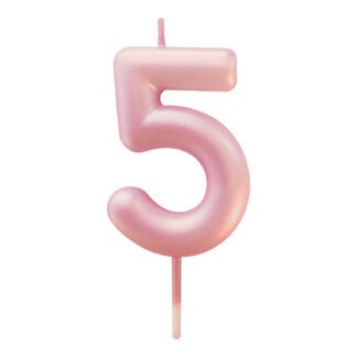 Vela Metalizada 6 cm Rosa Bebe "5"