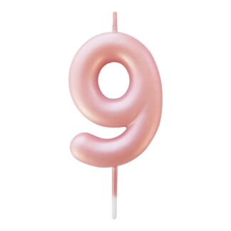 Vela Metalizada 6 cm Rosa Bebe "9"