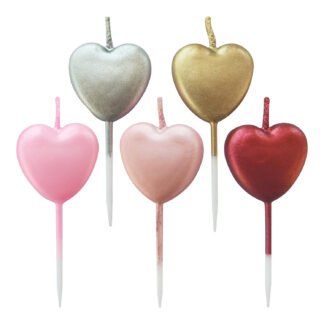 Vela Corações 3cm Metalizada Colorido c/ 5