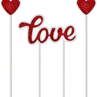 Vela Topo de Bolo Love e corações Vermelho 7x4cm c/ 3