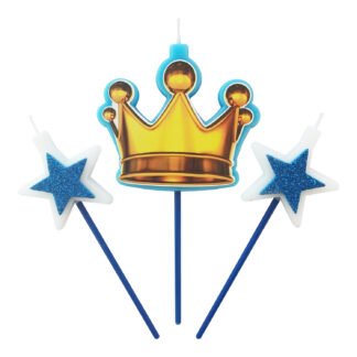 Vela Topo de Bolo Coroa Azul c/ 3