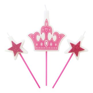 Vela Topo de Bolo Coroa Rosa c/ 3