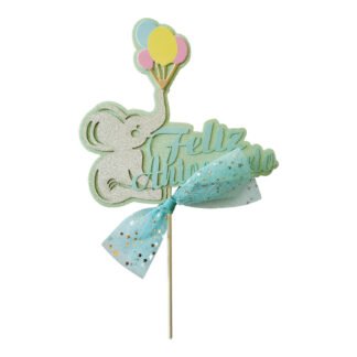 Topo de Bolo Baby Elefante Feliz Aniversário azul (15*24cm)