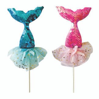 Topo de Bolo Calda de Sereia Lantejoula Azul e Pink (8.5*21cm)