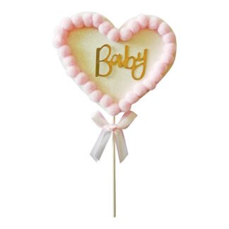 Topo de Bolo Pom Pom Baby Rosa (12.5*22cm)