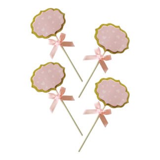 Topo de Bolo Plaquinha Coração Rosa c/ 4 (5.6*12cm)