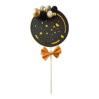 Topo de Bolo Pom Pom Preto e dourado (10.5*24cm)