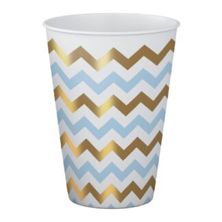 ACESSORIO FESTA COP. DE PAPEL 250 ML C/ 8 PCS - Metalico Chevron Azul e Ouro