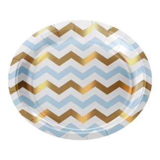 ACESSORIO FESTA PRAT. DE PAPEL 18 CM C/ 8 PCS - Metalico Chevron Azul e Ouro