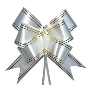 Laço Fácil P (11mmx20,5cm) - Branco e Filete Dourado c/ 10