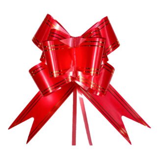 Laço Fácil P (11mmx20,5cm) - Vermelho e Filete Dourado c/ 10