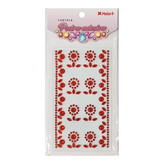 CARTELA PEDRA ADESIVA - FLORAL VERMELHO "A"
